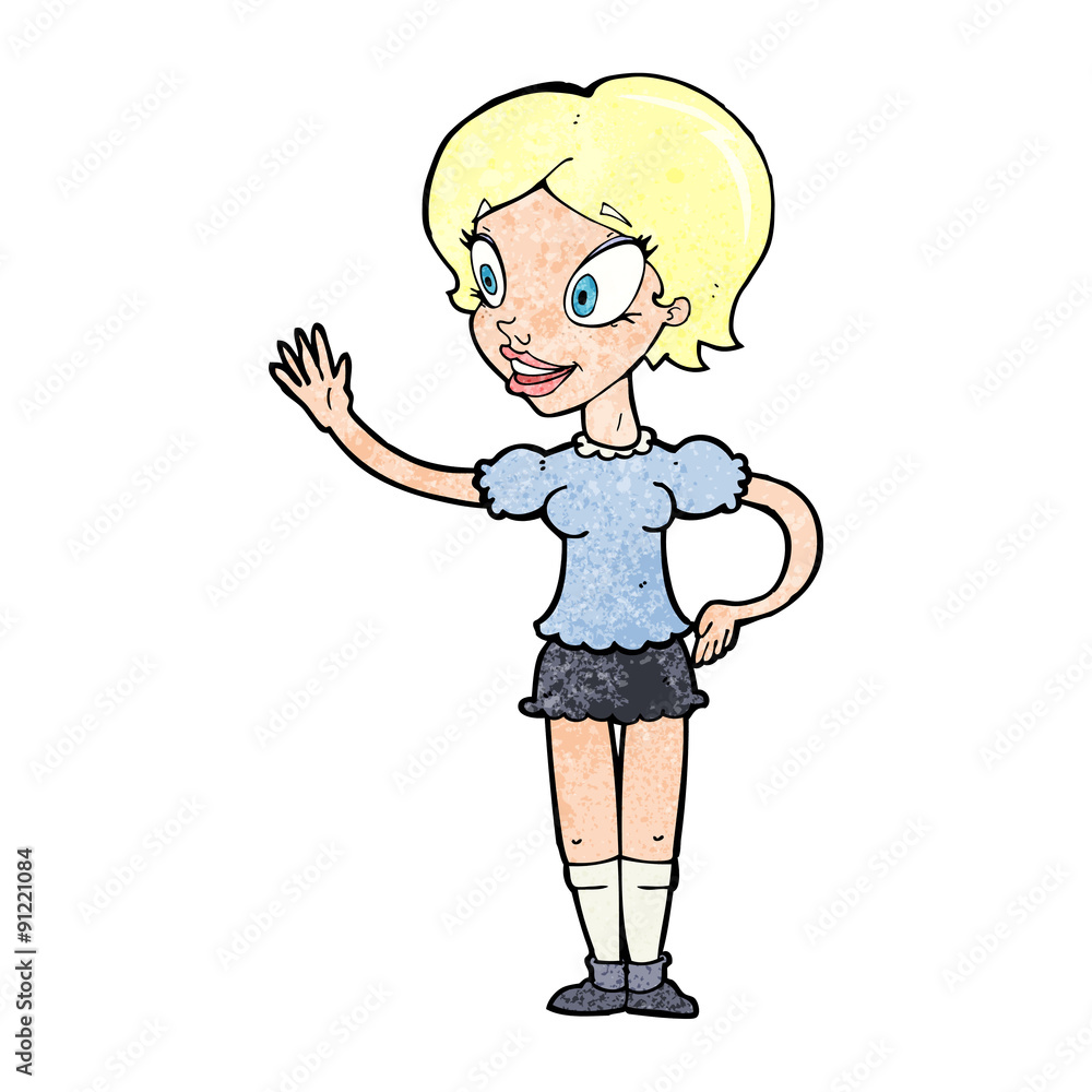 cartoon waving woman cartoon waving woman