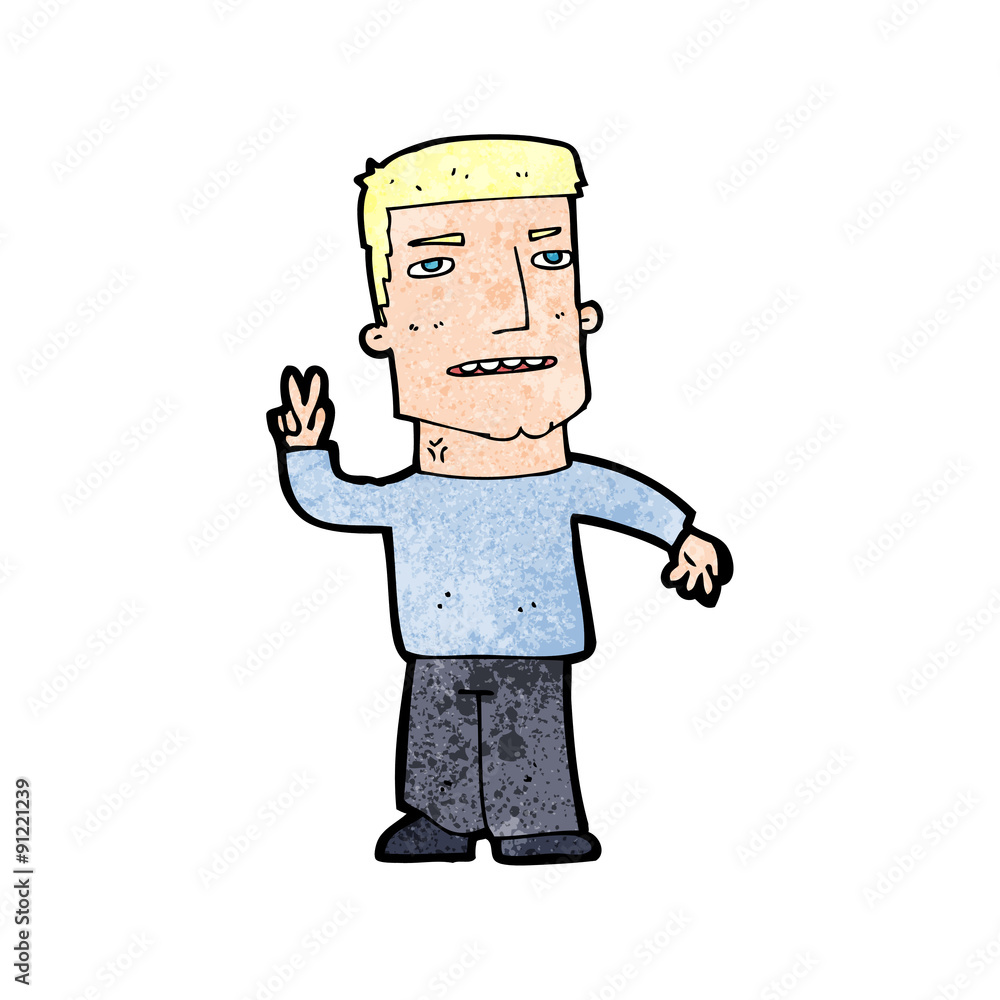 cartoon man giving peace sign