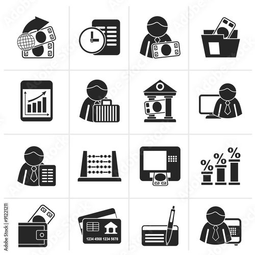 Black Bank and Finance Icons - Vector Icon Set