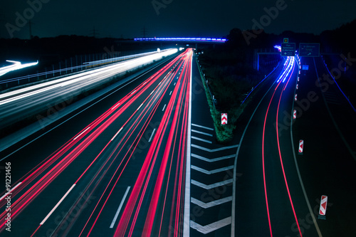 Traffic light trails on a german highway by night