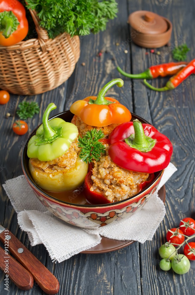 Peppers stuffed with rice and meat Peppers stuffed with rice and meat