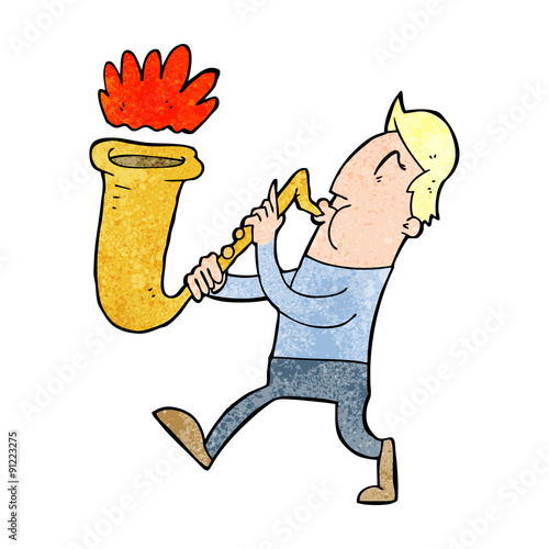 cartoon man blowing saxophone