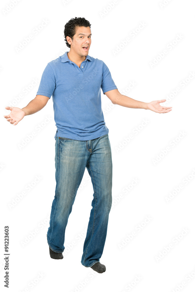 Man Walking Socks Presenting Himself Tada Gesture Man Walking Socks Presenting Himself Tada Gesture