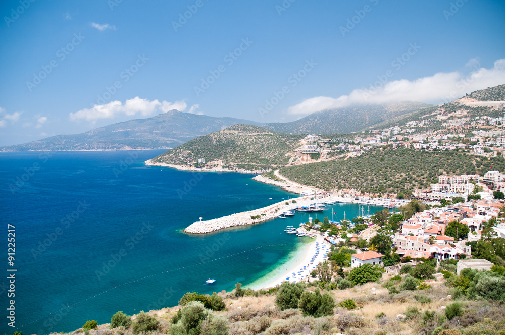 Kalkan view from the viewpoint, sea and mountains, Turkey