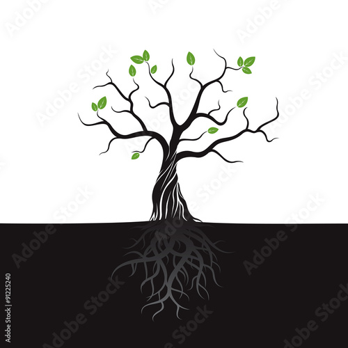 Black vector Tree and Green Leafs