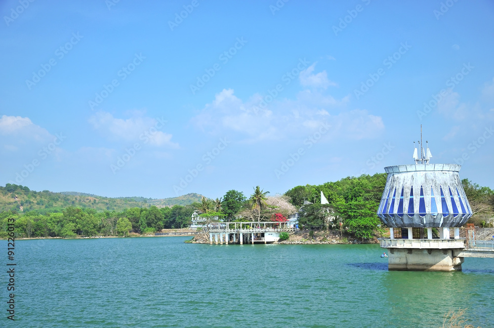 Obraz premium Dau Tieng Lake, Tay Ninh, Vietnam. It is a borderless body of water built by Tay Ninh people. With a total area of 27,000 ha and a total volume of 1.5 billion m3.