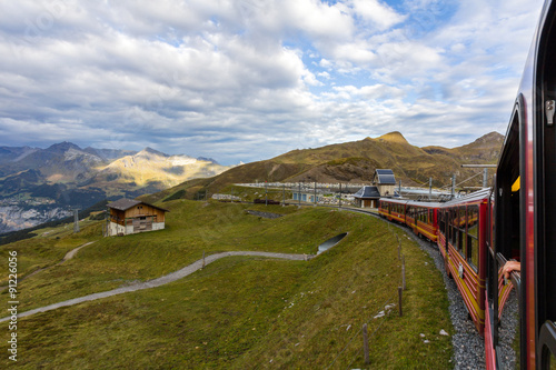 A Swiss train heading towards Jungfrau in Swiss Alps.