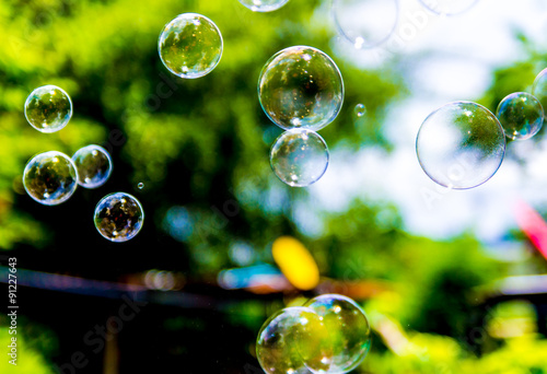 Soap bubble flying Blur bokeh background