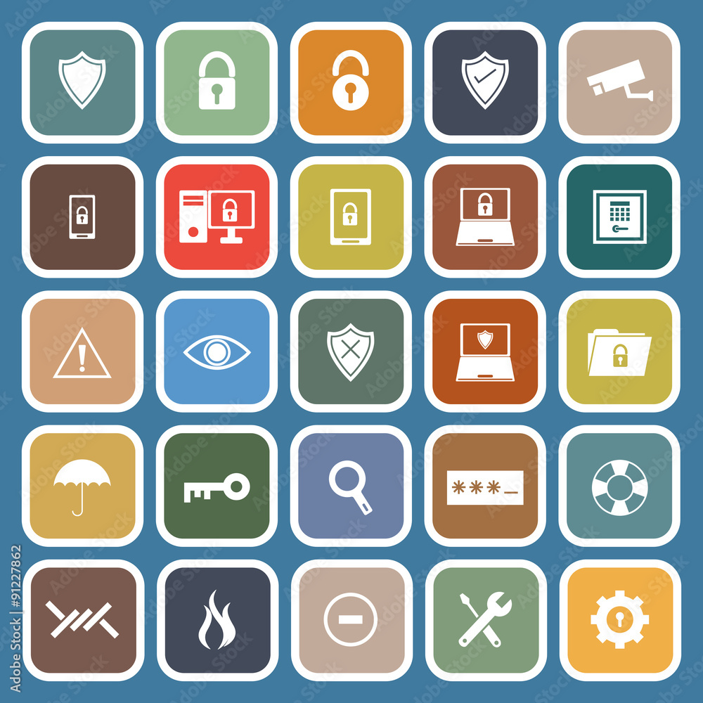 Security flat icons on blue background Security flat icons on blue background