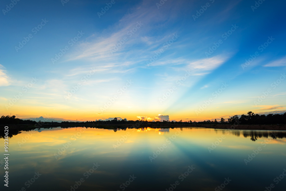 Sunset  at  the calm lake 