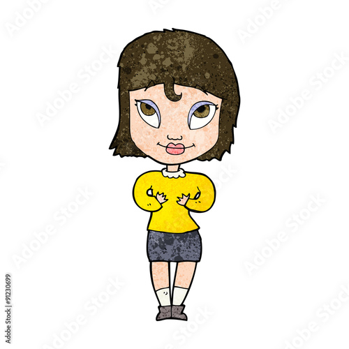 cartoon woman gesturing at self