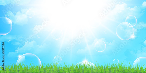 空　シャボン玉　草