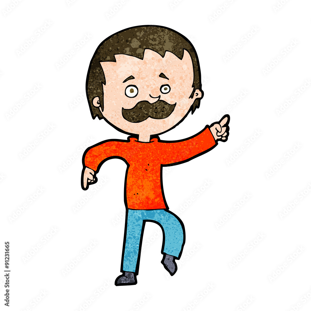 cartoon man with mustache pointing