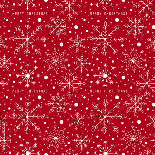 Christmas seamless pattern background with snowflakes. Hand draw