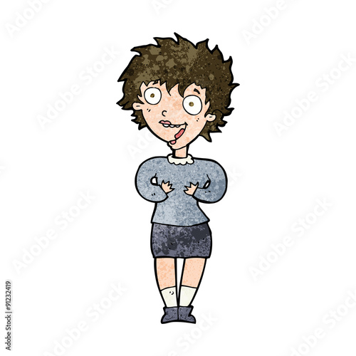 cartoon excited woman