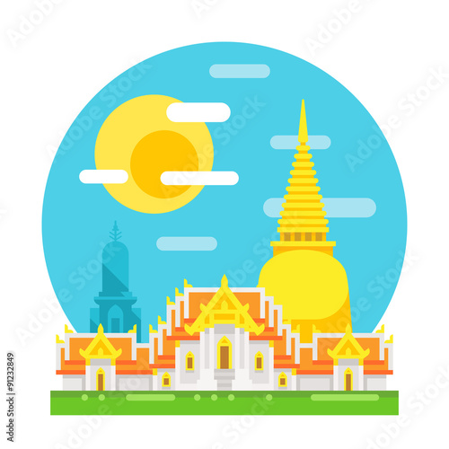 Thailand temple flat design landmark