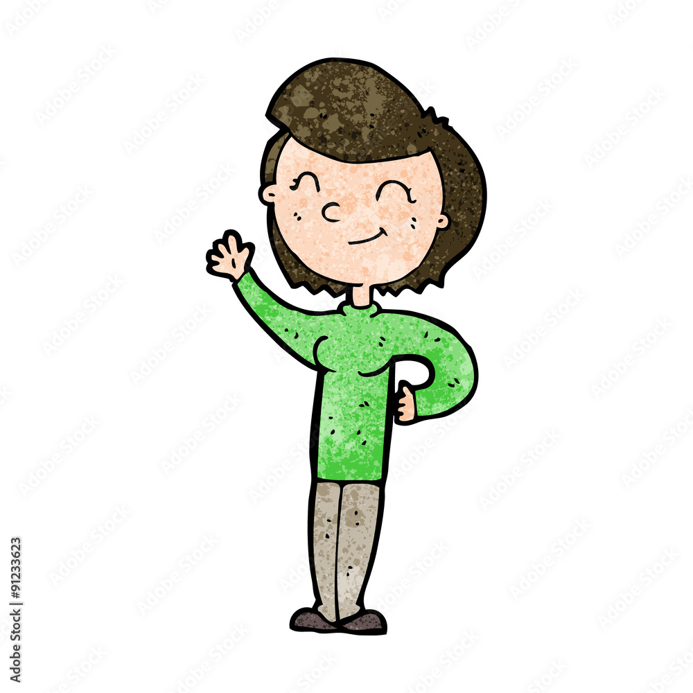 cartoon friendly waving woman