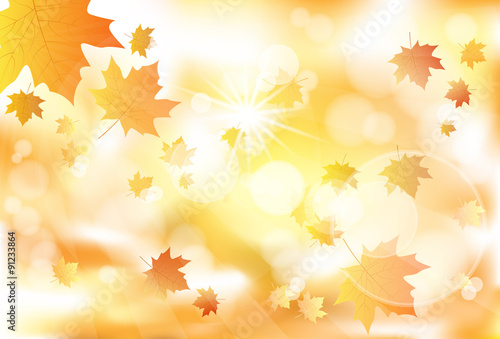 Autumn Maple Leaves Abstract Orange Background © mast3r