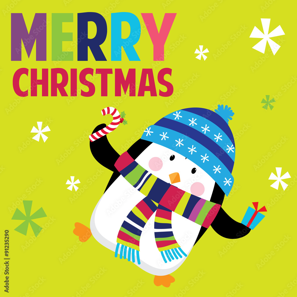 Fototapeta premium Christmas card with cute penguin suitable for greeting card or christmas invitation