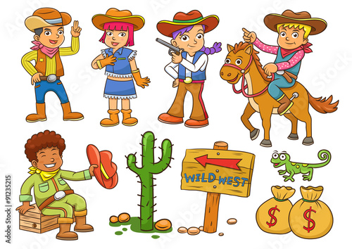 Illustration of cowboy Wild West child cartoon. © akarakingdoms