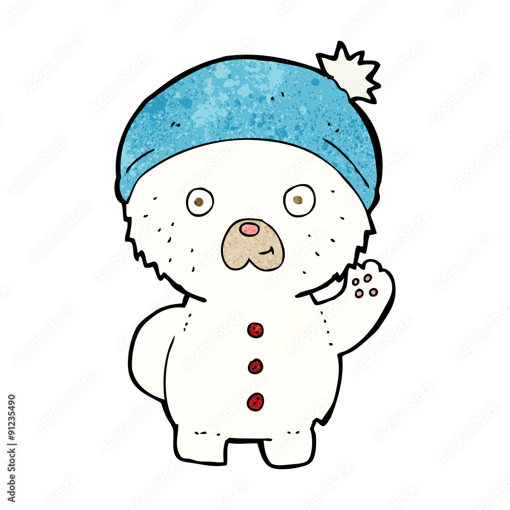cartoon waving polar teddy bear in winter hat cartoon waving polar teddy bear in winter hat