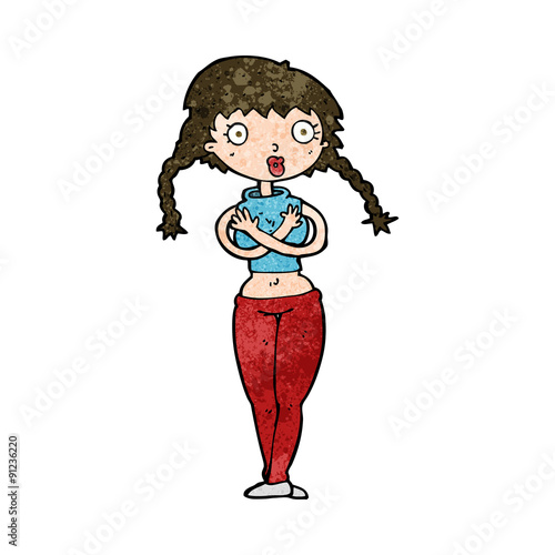 cartoon offended woman covering herself