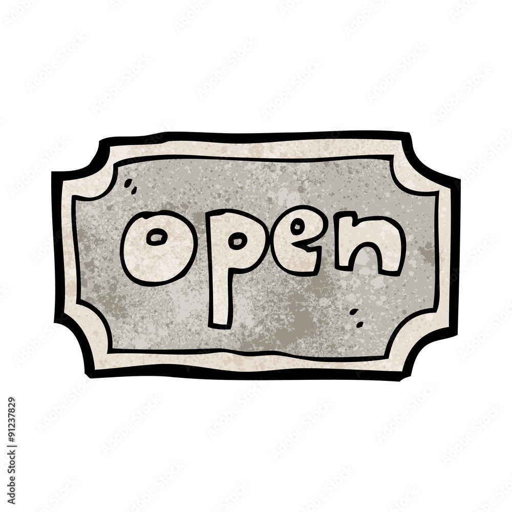 cartoon open sign