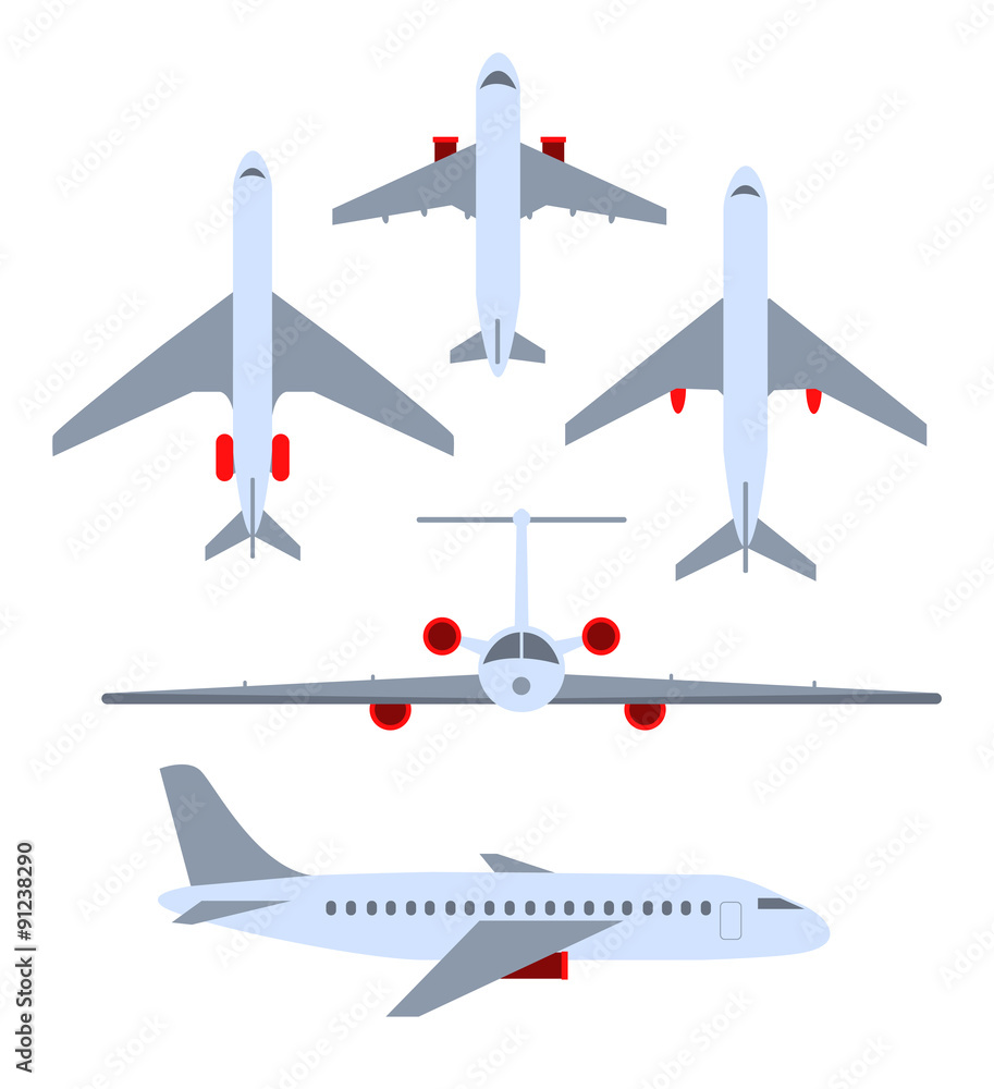 Vector set of planes. Passenger planes, the airplane, aircraft, 