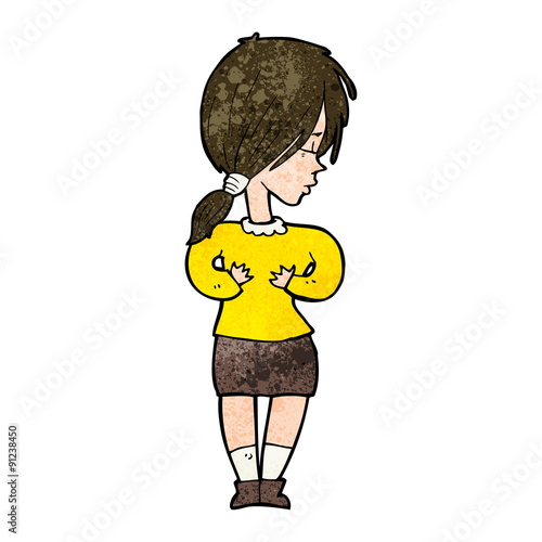 cartoon shy woman