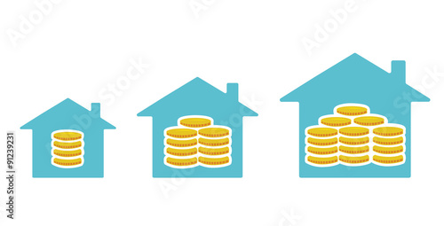 Vector image of houses with money from small to large size