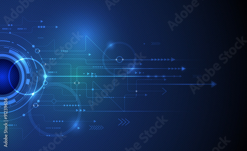 Vector illustration Abstract futuristic eyeball on circuit board, high computer technology green and blue color background