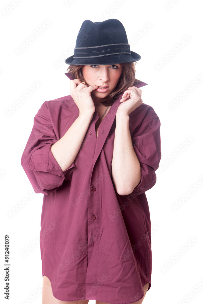 girl in shirt and hat girl in shirt and hat