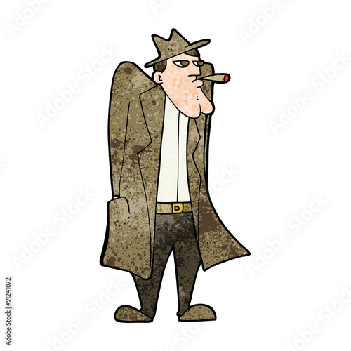 cartoon man in hat and trench coat