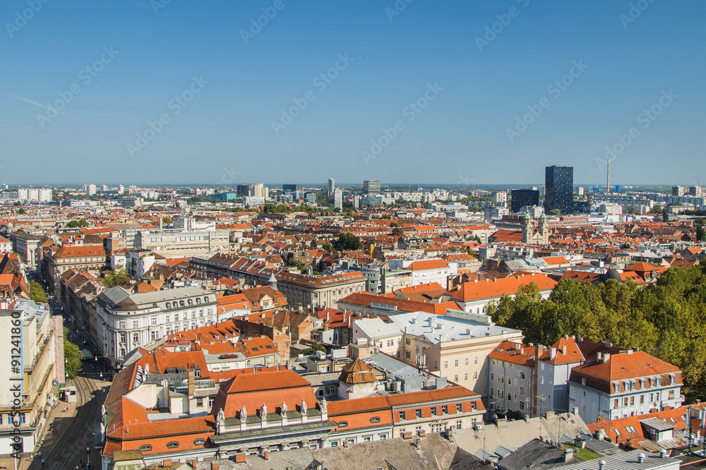 Aerial view of Zagreb center and modern business towers, city skyline 