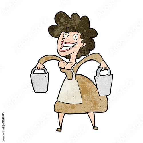 cartoon milkmaid carrying buckets