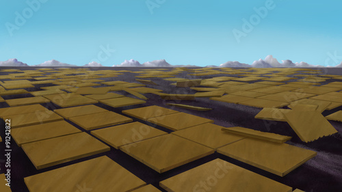 Urbanization concept. Brown tiles on the ground. Digital background raster illustration.