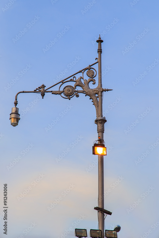 Street lamp and blue sky in the background 