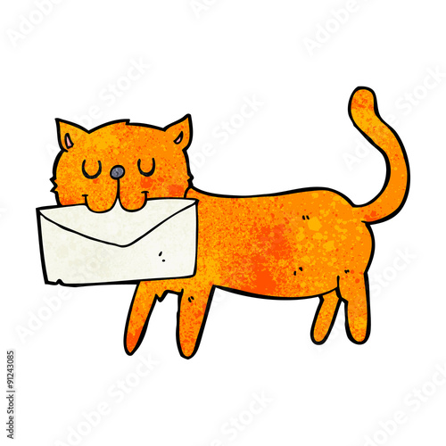 cartoon cat carrying letter
