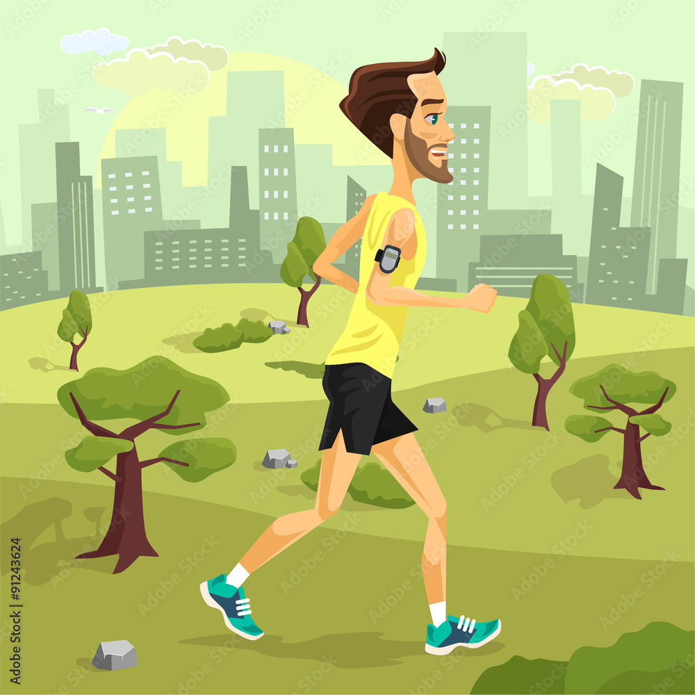 Man runs. Vector flat cartoon illustration