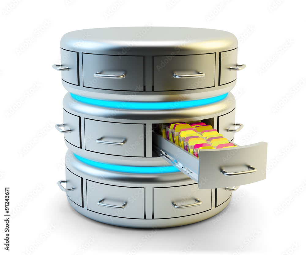 Remote data storage, cloud computing service and network server technology  concept, database with drawers and computer files isolated on white  background Stock Illustration | Adobe Stock