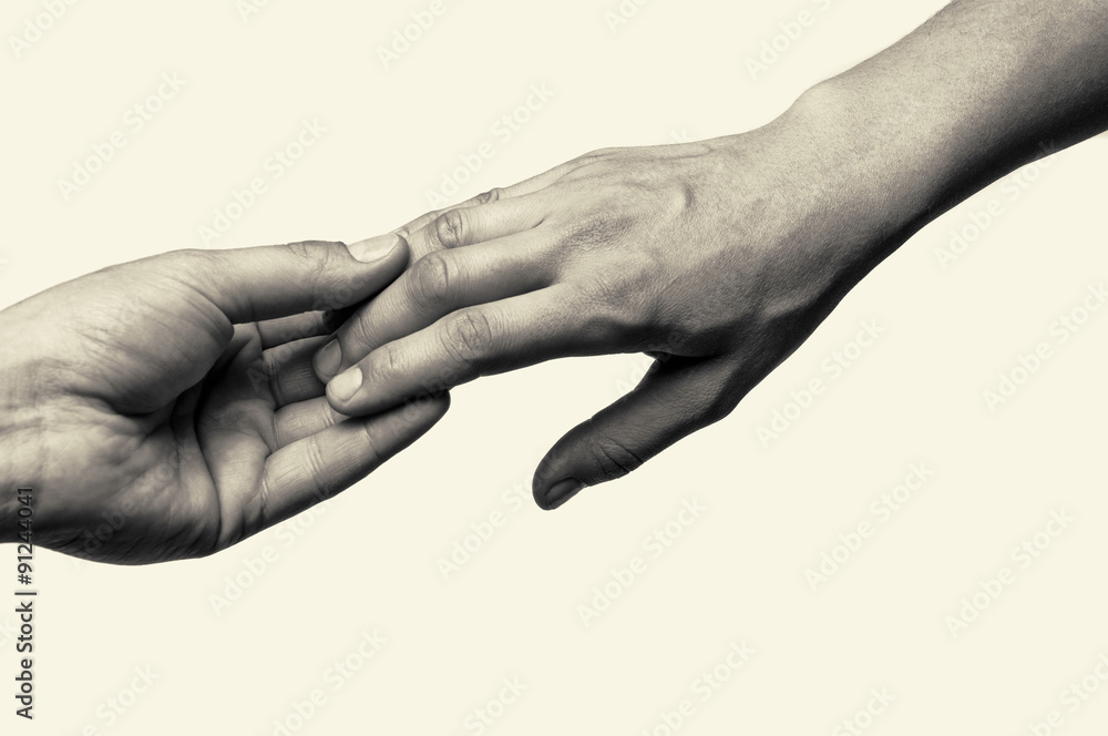 Black and white toned photo with two hands (farewell touch lovers Black and white toned photo with two hands (farewell touch lovers