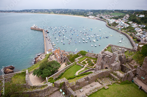 View of Gorey Harbour, Mont Orgueil Castle, Jersey Channel Islands photo