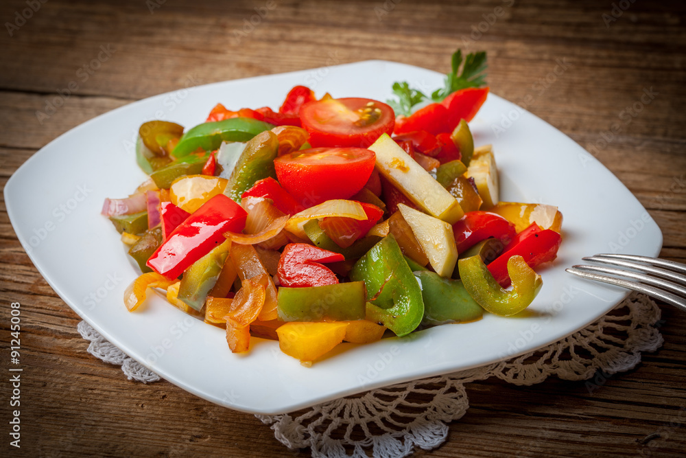 Ratatouille on a rustic table. Ratatouille on a rustic table.
