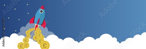 Business start up launch - money making rocket with euro