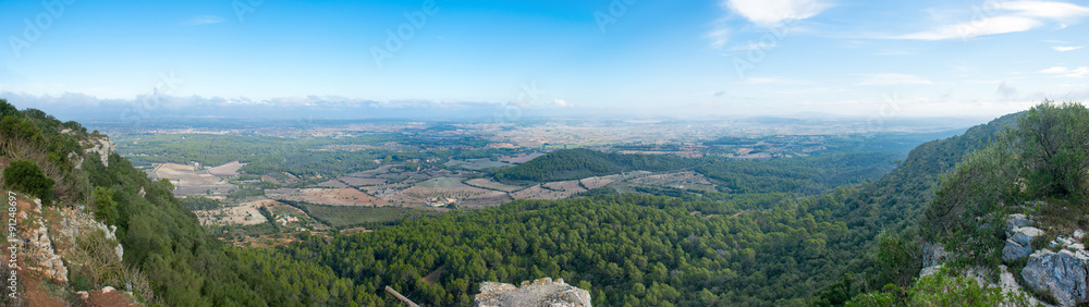 Aerial view from the monastery Santuari de Cura, Mallorca, Spain