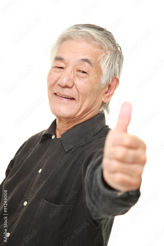senior Japanese man with thumbs up gesture senior Japanese man with thumbs up gesture