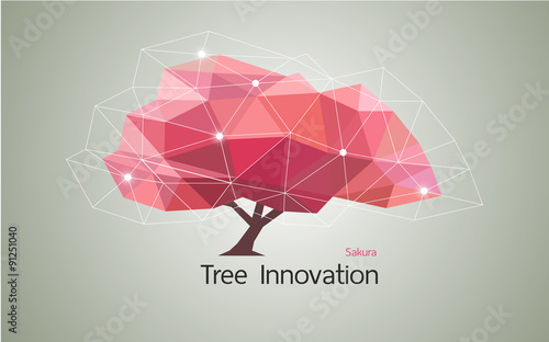 Conceptual Low polygon geometric trees. Abstract vector Illustration, Background design, pink sakura