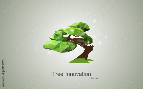 Conceptual Low polygon geometric trees. Abstract vector Illustration, Background design, bonsai