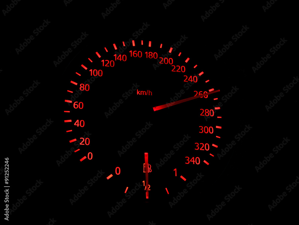 Red symbols on the speedometer of sport car Red symbols on the speedometer of sport car