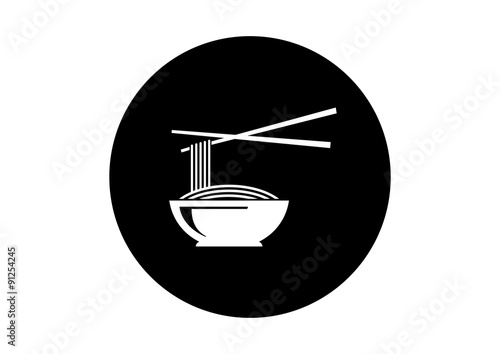 Black and white noodle icon on white background